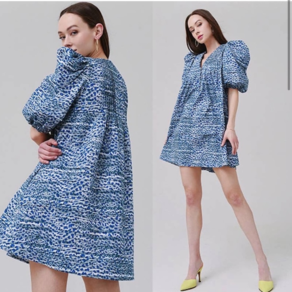 Hunter Bell Jenkins dress in Terrazzo Leopard (Blue), Size XS